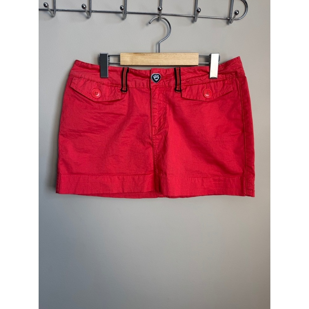 Soundgirl Red Cotton‎ Blend Mini Skirt Heart Button Y2K Size 31 Pockets Coquette